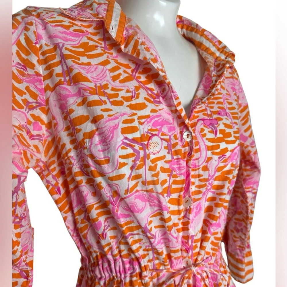 Gretchen Scott Flamingo Print Tie Waist Shirt Dress - Picture 4 of 10